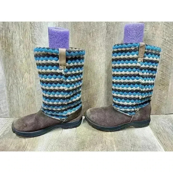 KEEN Girls Youth 3 Auburn Daphne 9641 Brown Suede Knit Winter Calf Boots Fleece - Picture 4 of 10
